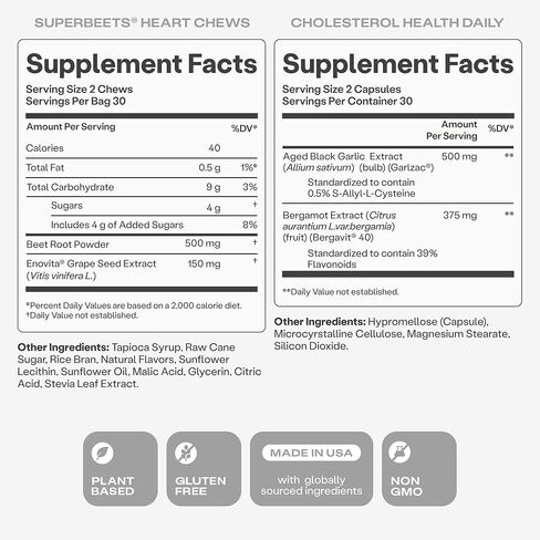 Humann SuperBeets Heart Chews & Cholesterol Health Daily Bundle, Blood Pressure and Cholesterol Support Supplements, 120ct in Kuwait