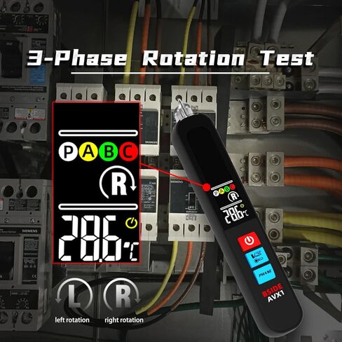 BSIDE Voltage Tester, Non-Contact with 3-Phase Rotation Indicator & Signal Percentage, Rechargeable AC Electrical Voltage Detector Pen, High/Low Sensitivity with 6 Ranges, 3-Mode Alarm with Analog Bar in Kuwait