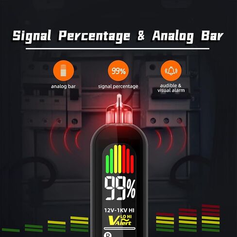 BSIDE Voltage Tester, Non-Contact with 3-Phase Rotation Indicator & Signal Percentage, Rechargeable AC Electrical Voltage Detector Pen, High/Low Sensitivity with 6 Ranges, 3-Mode Alarm with Analog Bar in Kuwait