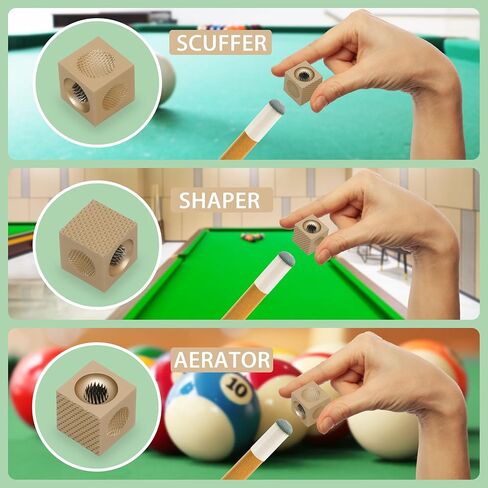 LeFeng 3-in-1 Cubic Billiard Cue Tip Repair Tool - Premium Alloy Shaper, Scuffer, Aerator - Durable, Portable Design for Quick Cue Maintenance - Perfect Pool Cue Accessory Gift(Golden) in Kuwait