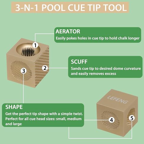 LeFeng 3-in-1 Cubic Billiard Cue Tip Repair Tool - Premium Alloy Shaper, Scuffer, Aerator - Durable, Portable Design for Quick Cue Maintenance - Perfect Pool Cue Accessory Gift(Golden) in Kuwait