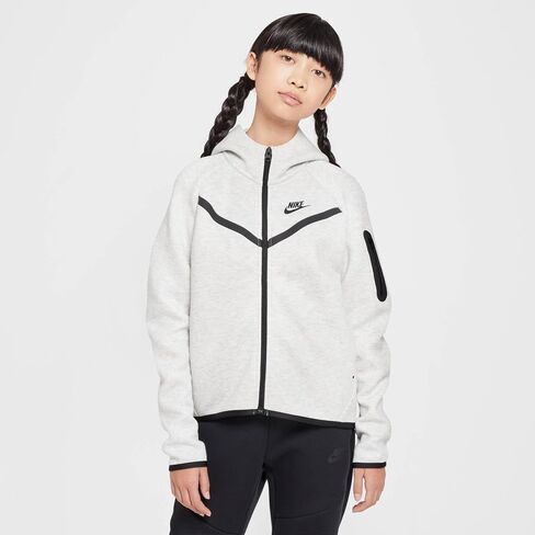 هودي بسحاب كامل للفتيات من Nike Sportswear Tech Fleece (HV8695-013، رمادي فاتح/هيذر/أسود/أسود) مقاس متوسط in Saudi Arabia