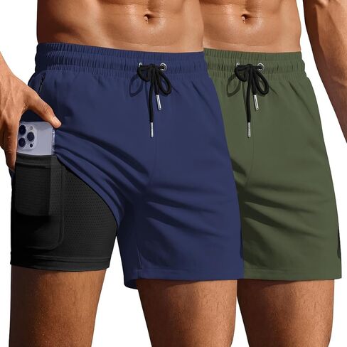 Ekouaer 2 Pack Men's Swim Trunks 5" with Compression Liner 2 in 1 Board Shorts Quick Dry Bathing Suit Swimwear Zipper Pocket in Saudi Arabia