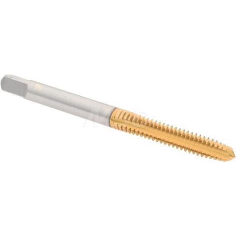 Hertel Straight Flute Tap, #10-24 UNC, 4 Flute, Plug Chamfer, 2B & 3B Class of Fit, High-Speed Steel, Titanium Nitride Finish, 7/8" Thread Length, 2-3/8" OAL in Saudi Arabia