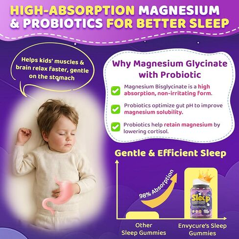 Kids Sleep Gummies - Magnesium Glycinate Saffron for kids w/ Vitamin B6 D3, L-Theanine, GABA, Chamomile, Methylate B12 for Peaceful Sleep, Relax Brain & Muscle, Bedtime Unwind, Melatonin Free,120 Cts in Kuwait