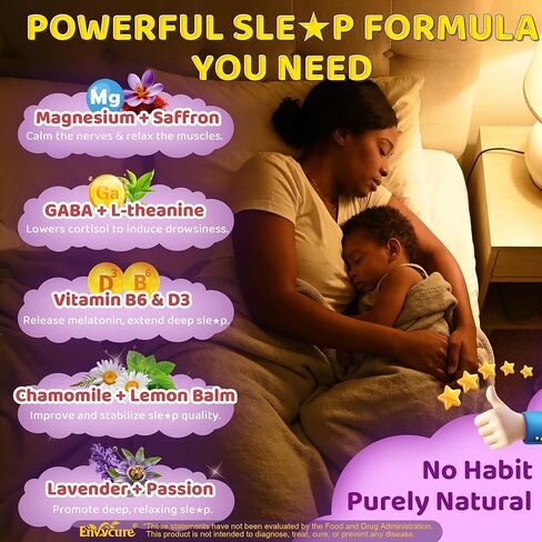 Kids Sleep Gummies - Magnesium Glycinate Saffron for kids w/ Vitamin B6 D3, L-Theanine, GABA, Chamomile, Methylate B12 for Peaceful Sleep, Relax Brain & Muscle, Bedtime Unwind, Melatonin Free,120 Cts in Kuwait