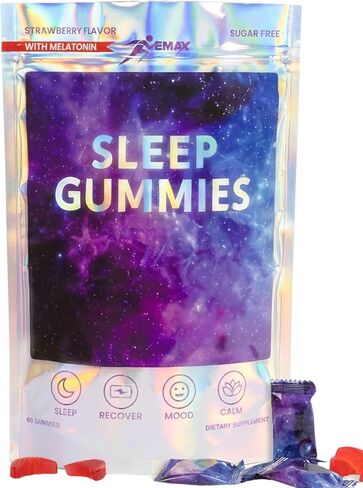 Vemax Sleep Gummies Adult Melatonin 10mg, L-Theanine, Magnesium, Lavender, Lemon Balm and Ashwagandha, Drug Free Nighttime Rest Support, 60 Strawberry Flavored Sleep Aids for Adults, Zero Sugar in Saudi Arabia