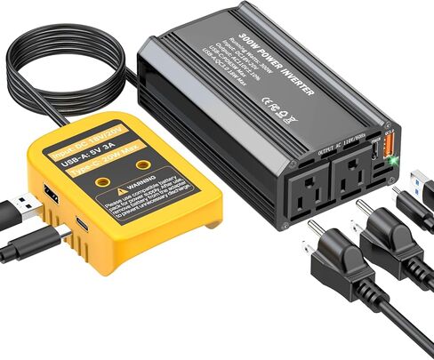 محول طاقة 300 واط متوافق مع بطارية Milwaukee M18، DC 18V إلى AC 110V مولد محطة طاقة محمول مع 2 منافذ تيار متردد و1 Type-C PD 65W و1 Type-C PD 20W و2 USB A 18W كحد أقصى للطاقة في حالات الطوارئ in Kuwait