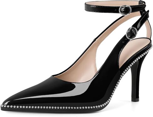 SAMMITOP Women Slingback Heels Stilettos High Heel Beaded Pumps Pointed Toe Strappy Heels Ankle Strap Dress Shoes 3.5 Inch Heels in Saudi Arabia