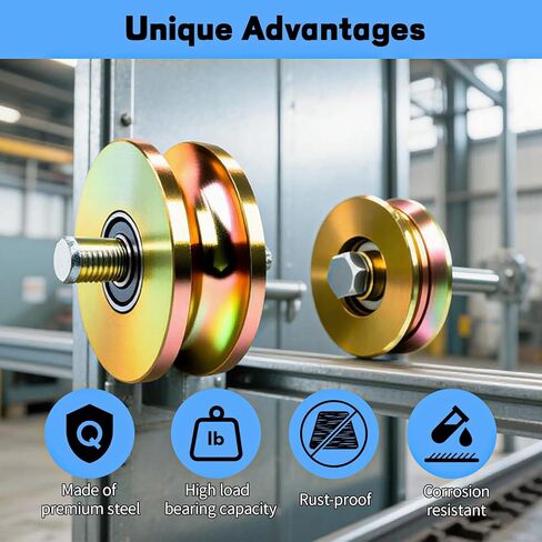 قطعتان من عجلات بكرات البوابة المنزلقة شديدة التحمل مقاس 4 بوصات، عجلة منزلق أخدود على شكل حرف V، عجلات بوابة دوارة بعرض 1-3/4 بوصة صلبة بوزن 3300 رطل مع براغي ومحامل مزدوجة للسكك الحديدية للآلات الصناعية in Kuwait