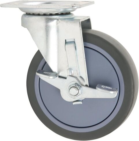 TPR Rubber Caster Wheel with Swiveling Top Plate w/Brake - 5-Inch - 350 lb. Load Capacity - Non-Marking for Hospitals, Food Service, & Other Institutional Applications in Kuwait