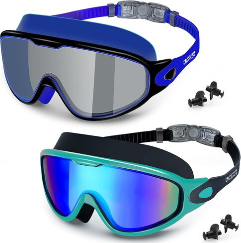 نظارات السباحة في الفضاء المائي، عبوة من قطعتين للرجال والنساء البالغين، مضادة للضباب وحماية من الأشعة فوق البنفسجية ولا تسرب رؤية واسعة 180 درجة، نظارات رؤية واضحة لحمام السباحة in Kuwait