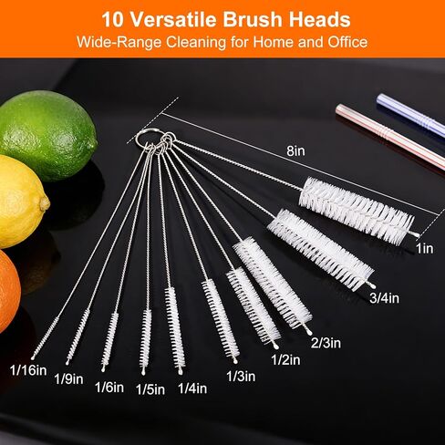 8 Inch Extra Long Straw Cleaner Brush Set, 10 Pack Reusable Straw Cleaning Brushes for Tumbler, Metal Straws，Bottle Drinking Straws，Computer Keyboard, Desktop Cleaning in Saudi Arabia