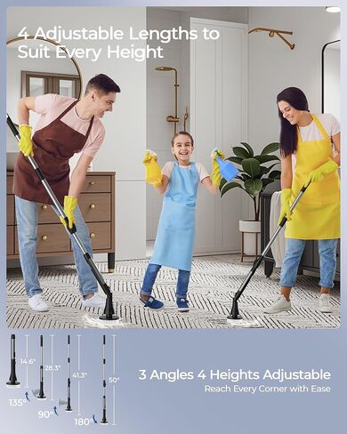 MayKing Electric Spin Scrubber with 9 Brush Heads, 3-Angle & 4-Length Adjustable Cordless Power Scrubber, 3-Speed & Battery LED Display, Electric Scrubber for Cleaning Bathroom Bathtub Floor Tiles in Saudi Arabia