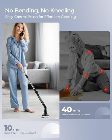 MayKing Electric Spin Scrubber with 9 Brush Heads, 3-Angle & 4-Length Adjustable Cordless Power Scrubber, 3-Speed & Battery LED Display, Electric Scrubber for Cleaning Bathroom Bathtub Floor Tiles in Saudi Arabia