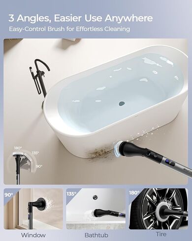 MayKing Electric Spin Scrubber with 9 Brush Heads, 3-Angle & 4-Length Adjustable Cordless Power Scrubber, 3-Speed & Battery LED Display, Electric Scrubber for Cleaning Bathroom Bathtub Floor Tiles in Saudi Arabia
