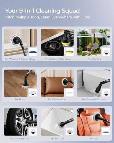 MayKing Electric Spin Scrubber with 9 Brush Heads, 3-Angle & 4-Length Adjustable Cordless Power Scrubber, 3-Speed & Battery LED Display, Electric Scrubber for Cleaning Bathroom Bathtub Floor Tiles in Saudi Arabia