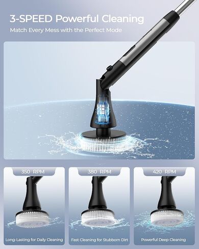 MayKing Electric Spin Scrubber with 9 Brush Heads, 3-Angle & 4-Length Adjustable Cordless Power Scrubber, 3-Speed & Battery LED Display, Electric Scrubber for Cleaning Bathroom Bathtub Floor Tiles in Saudi Arabia