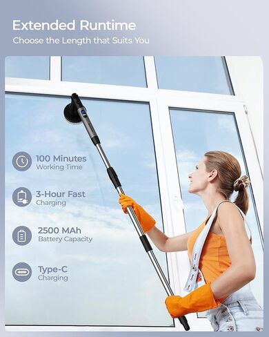MayKing Electric Spin Scrubber with 9 Brush Heads, 3-Angle & 4-Length Adjustable Cordless Power Scrubber, 3-Speed & Battery LED Display, Electric Scrubber for Cleaning Bathroom Bathtub Floor Tiles in Saudi Arabia