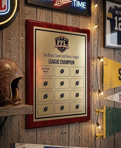 لوحة Fantasy Football مع لوحات قابلة للتخصيص - Trophy Perpetual League Trophy مع Add on Plates - FFL Award للفائز - تخصيص الآن! in Kuwait