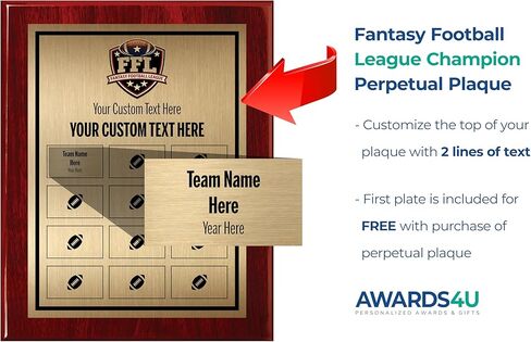 لوحة Fantasy Football مع لوحات قابلة للتخصيص - Trophy Perpetual League Trophy مع Add on Plates - FFL Award للفائز - تخصيص الآن! in Kuwait