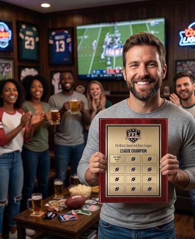 لوحة Fantasy Football مع لوحات قابلة للتخصيص - Trophy Perpetual League Trophy مع Add on Plates - FFL Award للفائز - تخصيص الآن! in Kuwait