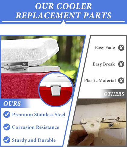 Cooler Hinges Replacement & Cooler Latch Replacement Stainless Steel Cooler Parts, 2 Cooler Replacement Latches and Posts, 3 Cooler Hinges, 18 High-Strength Screws, for Igloo Cooler Replacement Parts in Kuwait