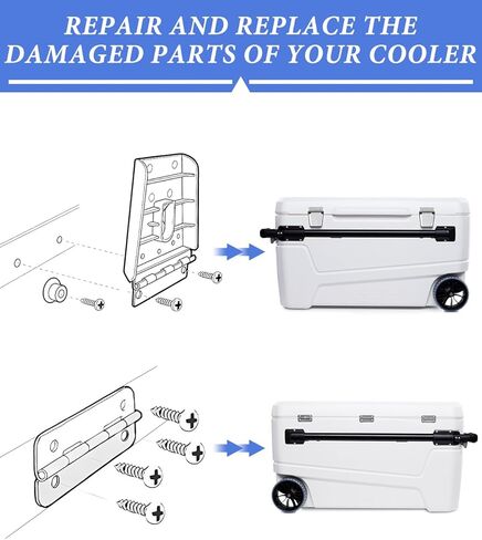 Cooler Hinges Replacement & Cooler Latch Replacement Stainless Steel Cooler Parts, 2 Cooler Replacement Latches and Posts, 3 Cooler Hinges, 18 High-Strength Screws, for Igloo Cooler Replacement Parts in Kuwait