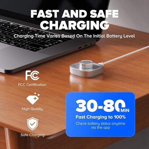 Ring Chager Compatible with Ou-ra Ring4, Fast Charge for Ou-ra Ring Gen 4 of Size 8, Charging Dock with USB-C Cable (Silver Grey) in Kuwait