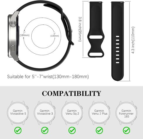 12 عبوة من أربطة السيليكون الناعمة المتوافقة مع Garmin Vivoactive 6/5/3 Trainer/Venu Sq 2/Forerunner 55/165/245/645، حزام بديل رياضي قابل للتنفس بدون فجوة للنساء والرجال in Kuwait