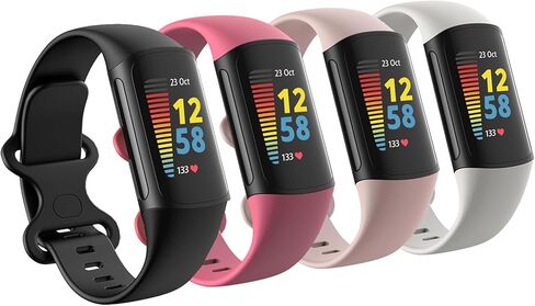 4 قطع من الأساور المقاومة للماء متوافقة مع Fitbit Charge 5 / Fitbit Charge 6 للنساء والرجال، أساور معصم بديلة رياضية ناعمة كلاسيكية للنساء والرجال in Kuwait