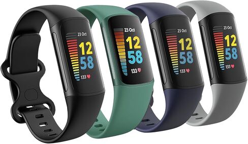 4 قطع من الأساور المقاومة للماء متوافقة مع Fitbit Charge 5 / Fitbit Charge 6 للنساء والرجال، أساور معصم بديلة رياضية ناعمة كلاسيكية للنساء والرجال in Kuwait
