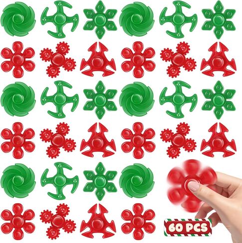 nicknack 60 PCS Christmas Fidget Spinners for Kids, Fidget Toys Adults, Christmas Party Favors Stocking Stuffers Gifts, Stress Relief Sensory Toys Bulk for Classroom Prizes & Goodie Bags Stuffers in Kuwait