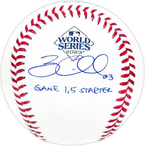 زاك جالن يحمل شعار بطولة العالم 2023 الرسمي الموقع M.L.B Baseball Diamondbacks "Game 1, 5 Starter" Beckett BAS Witness Stock #227322 in Saudi Arabia