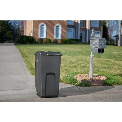 GeRRiT 45-Gallons Black Plastic Wheeled Trash Can with Lid Outdoor, Long-Lasting Service Life in Saudi Arabia