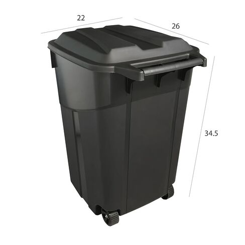 GeRRiT 45-Gallons Black Plastic Wheeled Trash Can with Lid Outdoor, Long-Lasting Service Life in Saudi Arabia