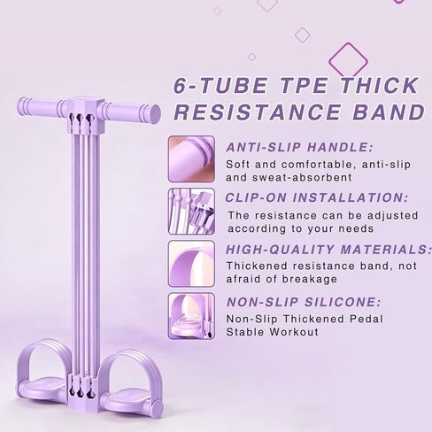 Upgraded Pedal Resistance Bands with Handles, 6-Tube Multifunction Stretching Workout Band for Abdomen Waist Arms Legs Training, Exercise Bands for Women (Purple) in Saudi Arabia