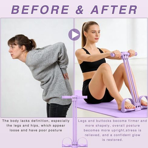 Upgraded Pedal Resistance Bands with Handles, 6-Tube Multifunction Stretching Workout Band for Abdomen Waist Arms Legs Training, Exercise Bands for Women (Purple) in Saudi Arabia
