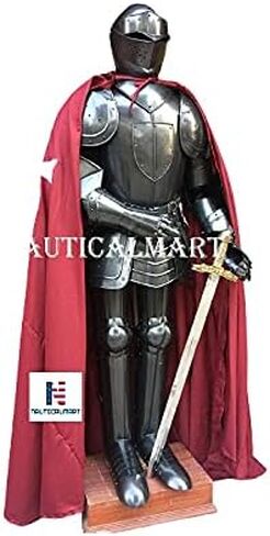 Black Knight Medieval Suit of Armor with Templar Cloak in Saudi Arabia