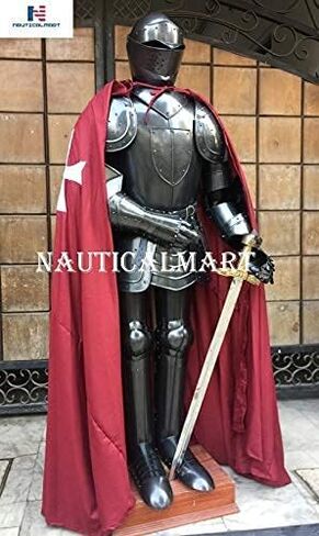 Black Knight Medieval Suit of Armor with Templar Cloak in Saudi Arabia