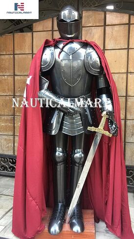 Black Knight Medieval Suit of Armor with Templar Cloak in Saudi Arabia