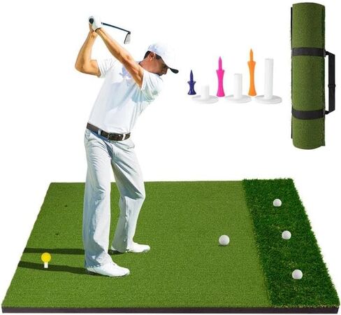MONOJOY Golf Hitting Mat 5x4ft, Thick 31mm Artificial Turf Practice Mat with 6 Tees, Durable EVA Backing for Indoor | Outdoor Driving, Chipping & Swing Training in Kuwait