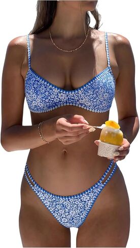 SOLY HUX Women's Floral Print Bikini Set Spaghetti Strap Bathing Suit Summer Boho Two Piece Swimsuit in Saudi Arabia
