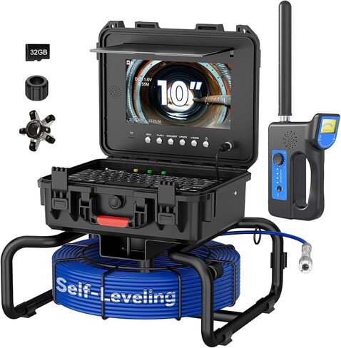 كاميرا فحص المجاري IPS 10 بوصة مع محدد موقع 512 هرتز، 1080P AHD، كابل 50 متر، DVR، التسوية الذاتية التلقائية، تكبير 5X، بطاقة TF، مصابيح LED للأنابيب/الجدار/الصرف (100 قدم) in Kuwait