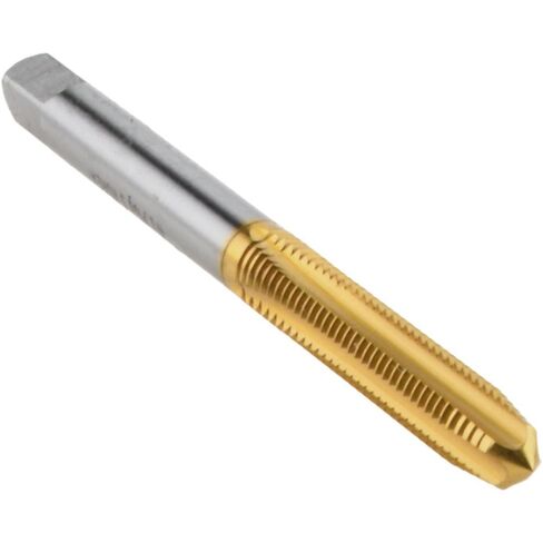 Hertel Straight Flute Tap, #10-32 UNF, 4 Flute, Plug Chamfer, 2B Class of Fit, High-Speed Steel, Titanium Nitride Finish, 7/8" Thread Length, 2-3/8" OAL in Saudi Arabia