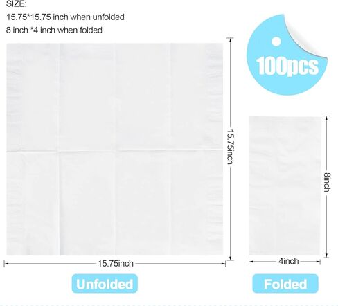 1/8 عبوة من 100 مناديل ورقية قابلة للطي للضيوف للاستعمال مرة واحدة، مناديل عشاء عالية الجودة مكونة من طبقتين، ناعمة وماصة، مناديل للحفلات ومناديل الزفاف للمطبخ أو العشاء أو المناسبات in Kuwait