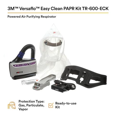 جهاز تنفس 3M PAPR، طقم جهاز تنفس لتنقية الهواء يعمل بالطاقة Versaflo، TR-600-ECK، سهل التنظيف وسهل الاستخدام، حماية الجهاز التنفسي الكل في واحد، بطارية عالية السعة، سلامة الغذاء، الطلاء in Saudi Arabia