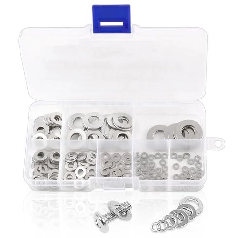 304 Stainless Steel Flat Washer Assortment Kit 180-Piece, 8 Sizes (M2-M10), for Bolts, Screws & General Hardware Repairs in Saudi Arabia