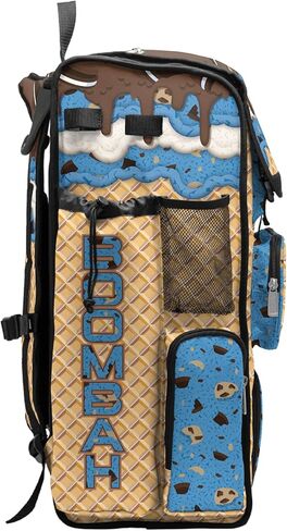 Boombah Superpack Bat Bag - Backpack Version (no wheels) - Holds 4 Bats - Ice Cream Monster Cookie Gold/Columbia Blue/Brown in Saudi Arabia