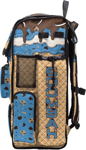 Boombah Superpack Bat Bag - Backpack Version (no wheels) - Holds 4 Bats - Ice Cream Monster Cookie Gold/Columbia Blue/Brown in Saudi Arabia